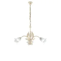 Lampadario 3 Luci Olga Avorio Oro Stile Ferro Battuto Vetro BeLight