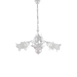 Lampadario 5 luci Olga Bianco Argento Ferro Battuto e Vetro BeLight
