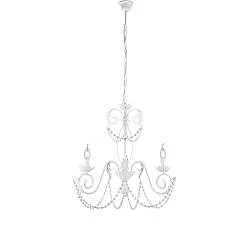 Lampadario Shabby Damasco 3 Luci Ferro Battuto Bianco E Cristalli