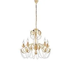 Lampadario Shabby Damasco 5 Luci Ferro Battuto Avorio E Oro Con Cristalli