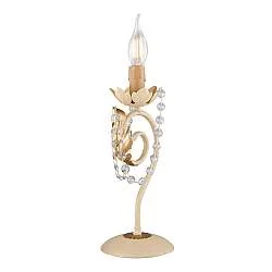 Lumetto Shabby Damasco 1 Luce Ferro Battuto Avorio E Oro Con Cristalli