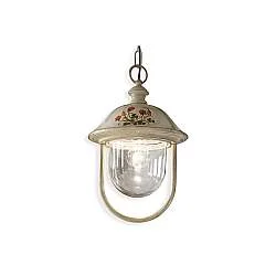 Sospensione Esterno Classica Bari Metallo Ceramica Bianco Sfumato Oro 1 Luce E27