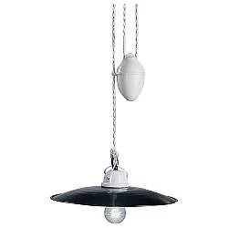 Sospensione Saliscendi Classico Potenza Ferro E Ceramica Nero Lucida 1 Luce E27
