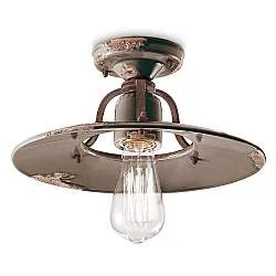 Plafoniera Vintage Country Ferro E Ceramica Tortora D30 1 Luce E27