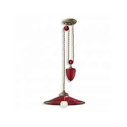 Lampadario Vintage Colors Saliscendi Ferro E Ceramica Bordeaux 1 Luce E27