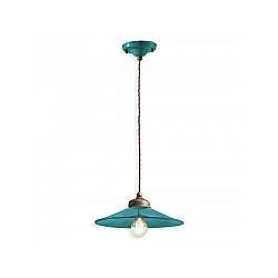 Lampadario Vintage Colors Ferro E Ceramica Verde Petrolio 1 Luce E27 30Cm