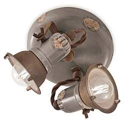 Plafoniera Vintage Loft Ferro E Ceramica Tortora 2 Luci E14