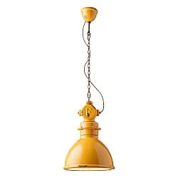 Lampadario Industrial Ferro E Ceramica Vintage Giallo 1 Luce E27