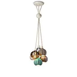 Lampadario Vintage Decò Afoxe' Alluminio Ceramica Vetro 6 Luci E14