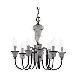 Lampadario Classico Sanremo Metallo E Ceramica Bianco Filo Blu 8 Luce E14