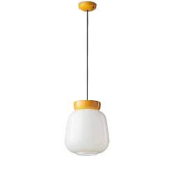 Sospensione Vintage Piccola Decò Corcovado Ceramica-Vetro Bianco-Giallo E27