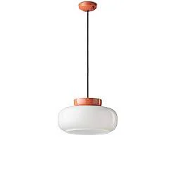 Sospensione Vintage Decò Maracana Vetro-Ceramica Bianco-Arancio 1 Luce E27