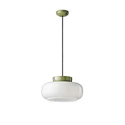 Sospensione Vintage Decò Maracana Vetro-Ceramica Bianco Verde Salvia 1 Luce E27