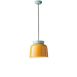 Sospensione Vintage Grande Decò Corcovado Ceramica Gialla E Azzurra E27