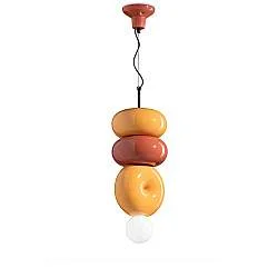 Sospensione Vintage Decò Bumbum 2+1 Elementi Ceramica Gialla Arancio 1 Luce E27
