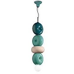 Sospensione Vintage Decò Bumbum 4 Elementi Ceramica Turchese Verde Grigio E27