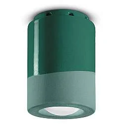 Plafoniera Vintage Decò Pi Ceramica Verde Bottiglia 1 Luce E14