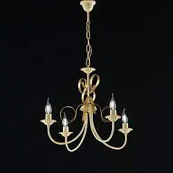 Lampadario Classico 4 Luci Ferro Battuto Avorio e Oro Serie Bandolo