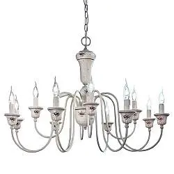 Lampadario Classico Sanremo Metallo Ceramica Bianco Sfumato Argento 12 Luci E14